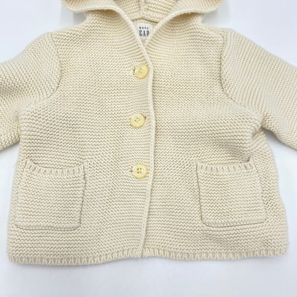 Baby GAP Beige Bear Ears Hood Button Up Cardigan Size 3-6 M - Picture 3 of 8